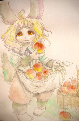 alternate_costume anthro apple apron basket blonde_hair blue_clothing clothing container female food fruit fur gathering grass grey_body grey_fur hair holding_apple holding_apron holding_food holding_fruit holding_object looking_at_viewer multicolored_body multicolored_fur pink_inner_ear plant puffy_sleeves ribbons smile solo two_tone_body two_tone_fur white_body white_fur yellow_eyes nyakofy caravan_stories myarol chinchilla chinchillid gessy mammal rodent 2022 hi_res painting_(artwork) traditional_media_(artwork) traditional_painting_(artwork) traditional_watercolor_(artwork) watercolor_(artwork)