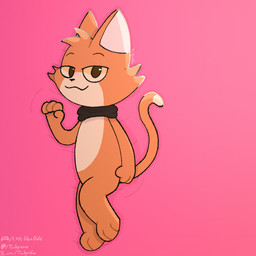 anthro bed bedroom_eyes black_scarf blush blush_lines brown_pupils fur furniture holding_butt looking_at_viewer lying male narrowed_eyes on_side orange_body orange_fur paws pupils scarf seductive smile smirk solo tail text tinky tinky_(character) domestic_cat felid feline felis mammal 1:1 url