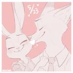 anthro clothing duo female fur male kemo_nuko disney zootopia judy_hopps nick_wilde canid canine fox lagomorph leporid mammal rabbit red_fox true_fox 1:1 low_res