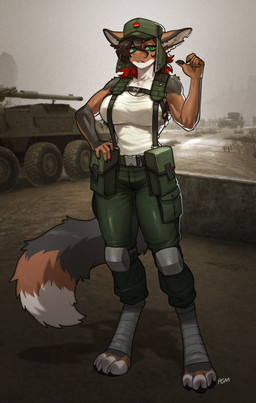 anthro biped bottomwear breasts claws clothed clothed_anthro clothed_female clothing countershade_torso countershading detailed_background female fingers front_view fully_clothed fully_clothed_anthro fully_clothed_female fur hair hat headgear headwear looking_at_viewer paws solo standing tail topwear pgm300 mammal 2026 digital_drawing_(artwork) digital_media_(artwork) hi_res