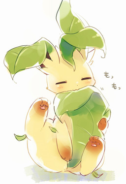 3_toes :3 ambiguous_feral ambiguous_gender big_ears blush blush_lines brown_body brown_fur brown_inner_ear eyes_closed feet feral floppy_ears front_view fur green_body green_ears green_tail hand_on_tail hindpaw holding_own_tail holding_tail kemono leaf leaf_ears leaf_tail leg_markings markings monotone_tail multicolored_body multicolored_fur nom nom_(sound_effect) one_ear_up pawpads paws pink_pawpads quadruped simple_background sitting smile socks_(marking) solo tail tail_nom text toes white_background yellow_body yellow_fur suppainu nintendo pokemon eeveelution generation_4_pokemon leafeon mammal pokemon_(species) 2018 colored digital_media_(artwork) full-length_portrait hi_res japanese_text portrait shaded