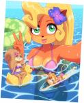 accessory activision anthro bandicoot bikini blep blonde_hair blue_eyes breasts brown_eyes buckteeth butt chip_'n_dale_rescue_rangers clothed clothing coco_bandicoot crash_bandicoot_(series) crossover disney female flower flower_in_hair fur gadget_hackwrench gesture green_eyes group hair hair_accessory hand_gesture inflatable inner_tube kempferzero long_hair looking_at_viewer mammal marsupial mouse murid murine navel nickelodeon one-piece_swimsuit open_mouth open_smile partially_submerged plant rodent rubber_duck sandy_cheeks sciurid selfie size_difference smile spongebob_squarepants swimming swimwear teeth tongue tongue_out tree_squirrel v_sign water wet wet_body wet_fur