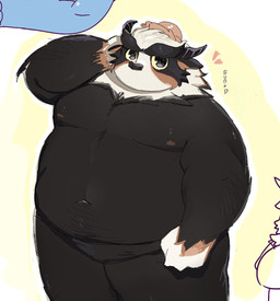 anthro belly brown_body brown_fur featureless_crotch fupa fur horn male navel nipples nude overweight solo nepptsu petit_planet dorjelang_(petit_planet) bison bovid bovine mammal