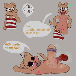 abdominal_bulge animal_genitalia animal_penis anthro anthro_penetrated ball_gag blush canine_genitalia canine_penis clitoris clothing disembodied_penis erection female female_penetrated flat_chested gag genitals knot looking_at_viewer looking_pleasured male male/female male_penetrating male_penetrating_female nude open_mouth open_smile penetration penile penile_penetration penis penis_in_vagina sex smile tail teeth text tongue vaginal vaginal_penetration young young_penetrated chilean_fox broadside_beach shipwrecked_64 olive_otter mammal 1:1 2022 hi_res spanish_text translated
