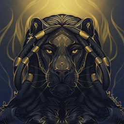 black_body black_fur black_hair cross dreadlocks ear_piercing fur hair looking_at_viewer piercing solo whiskers yellow_eyes safiru horus_wild felid feline lion mammal pantherine 1:1 2021 bust_portrait digital_media_(artwork) icon portrait