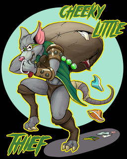 anthro armor bag_over_shoulder bandage bandaged_tail boots bottomwear claws clothing footwear fur grey_body grey_fur loincloth looking_at_viewer male mischievous mischievous_smile musk notched_ear rat_tail shoes smile sneaking sniffing sniffing_clothes solo tail tail_wraps teeth text underwear underwear_sniffing wraps yellow_teeth rucho league_of_legends riot_games tencent twitch_(lol) mammal murid murine rat rodent english_text hi_res