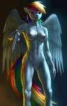 abs anthro anthrofied areola athletic athletic_anthro athletic_female breasts crotch_tuft cutie_mark dog_tags feathered_wings feathers female genitals gun hair holding_gun holding_object holding_ranged_weapon holding_weapon looking_at_viewer m9 multicolored_hair multicolored_tail navel nipples nude purple_eyes pussy rainbow_hair rainbow_tail ranged_weapon solo tail thigh_gap tuft weapon wings murskme beretta friendship_is_magic hasbro my_little_pony mythology rainbow_dash_(mlp) equid equine mammal mythological_creature mythological_equine pegasus 2016 absurd_res hi_res