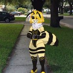 anthro blonde_hair car clothing female footwear grass hair high_heels pavement plant shoes solo tree vehicle lui-ra you_know_i_had_to_do_it_to_em bianca_(lui-ra) arthropod bee hymenopteran insect meme