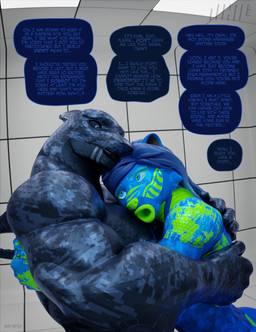 after_transformation anthro blue_body blue_hair camo_body close_together consoling_another detailed_background duo eye_contact female genitals hair hands_on_shoulders hug latex logo looking_at_another male open_mouth sad sex_doll_holes side_view test_chamber text thought_bubble thoughts codename_nihil petruz_(modeler) dasha_(petruz) hammerhead_(petruz) aquatic bear fish living_sex_doll mammal shark 2025 3d_(artwork) absurd_res artist_logo blender_(artwork) blender_cycles_(artwork) digital_media_(artwork) english_text hi_res signature story_at_source watermark