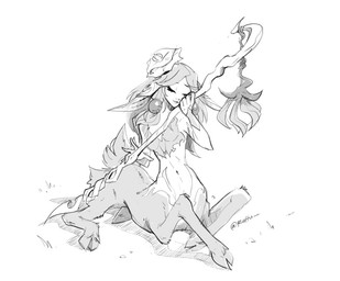 all_fours breasts eyes_closed featureless_breasts female floppy_ears flower_on_head fluffy fluffy_tail hair holding_object holding_weapon hooves human_torso long_ears long_hair melee_weapon midriff mostly_nude on_ground polearm short_tail simple_background sitting solo spear staff tail unguligrade weapon ruffu league_of_legends riot_games tencent lillia_(lol) deer deer_taur mammal mammal_taur taur digital_drawing_(artwork) digital_media_(artwork) sketch