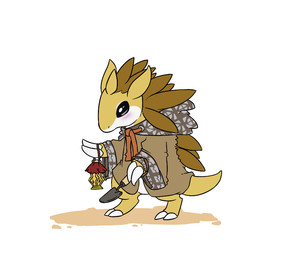 ambiguous_gender clothed clothed_feral clothing cosplay costume feral holding_object holding_tool lamp lantern shovel simple_background solo tonberry_costume tools trowel white_background moonlight-kat final_fantasy nintendo pokemon square_enix generation_1_pokemon pokemon_(species) sandslash crossover