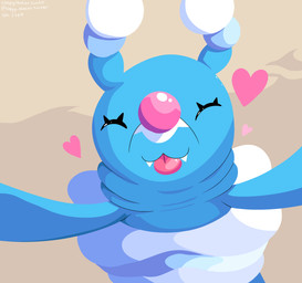 ambiguous_gender blue_body duo eyelashes eyes_closed fangs feral happy heart_symbol teeth tongue tongue_out sleepy_sealion nintendo pokemon brionne generation_7_pokemon pokemon_(species) 2024 absurd_res dated hi_res signature
