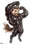 abs anthro barazoku bedroom_eyes biceps big_bulge big_muscles bulge clothed clothing eyebrows flexing flexing_bicep flexing_both_biceps fur hair high-angle_view kemono latex latex_clothing latex_skinsuit looking_at_viewer male muscular muscular_anthro muscular_male narrowed_eyes obliques pecs seductive simple_background skinsuit smile solo standing tight_clothing tuft white_background kumak71395 richie_(kumak71295) canid canine canis mammal 2025 absurd_res hi_res