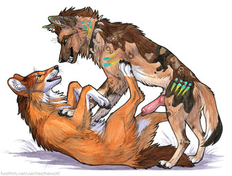 ambiguous_feral ambiguous_gender animal_genitalia animal_penis bared_teeth black_nose blue_markings brown_body brown_fur canine_genitalia canine_penis duo erection feral fur genitals green_eyes green_markings inner_ear_fluff knot knotted_penis male male/ambiguous male_feral markings open_mouth orange_body orange_fur penis pink_penis side_view simple_background tan_body tan_fur teeth tuft whiskers white_background white_inner_ear_fluff yellow_eyes heatherwolf canid canine mammal