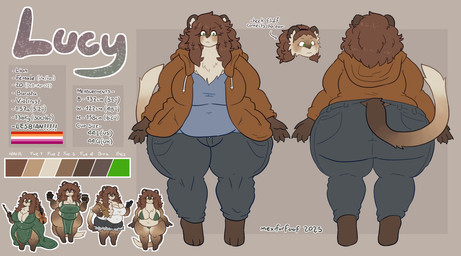 anthro apron belly big_breasts big_butt bikini biped bottomwear bow_(stringed_instrument) bowed_string_instrument breasts brown_clothing brown_hair brown_hoodie brown_topwear butt chest_tuft clothed clothing curvy_figure denim denim_bottomwear denim_clothing dress female fur green_bikini green_clothing green_eyes green_swimwear hair holding_object hoodie huge_breasts huge_butt huge_hips huge_thighs jeans lesbian_pride_colors lgbt_pride musical_instrument overweight overweight_anthro overweight_female pants pride_colors shirt simple_background solo sparkles sparkling_clothing sparkling_dress string_instrument swimwear tail text thick_thighs topwear torn_bottomwear torn_clothing torn_jeans torn_pants tuft two-piece_swimsuit violin voluptuous wide_hips mexifurfoof lucy_(mexifurfoof) felid lion mammal pantherine digital_drawing_(artwork) digital_media_(artwork) english_text hi_res model_sheet