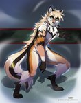 anthro covering covering_crotch covering_self front_view looking_at_viewer male nude solo spread_legs spreading standing text purplelemons canid canine canis mammal wolf 2021 digital_media_(artwork) hi_res shaded url