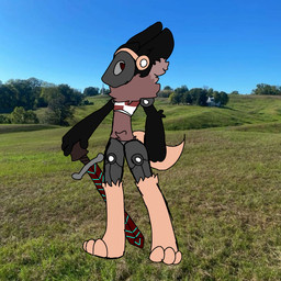 anthro black_body black_fur fur machine male melee_weapon multicolored_body multicolored_fur nature nature_background orange_body orange_fur outside photo_background posed red_body red_fur solo sword weapon cdarkbl00d protogen 1:1 hi_res mixed_media photography_(artwork)
