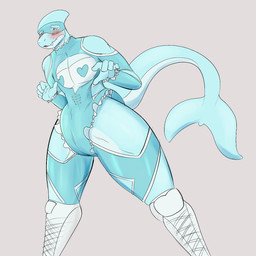 anthro blush blush_lines boots clean_diaper clothed clothing cosplay crossdressing diaper diaper_under_clothing embarrassed footwear male mask open_mouth shoes solo sports_mask sportswear wearing_diaper wrestling_mask wrestling_outfit wrestling_singlet steelshark capcom street_fighter rainbow_mika steel_(steelshark) aquatic fish shark hi_res