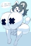 anthro big_breasts big_butt blush blush_lines breasts butt cute_fangs dialogue fangs female grey_hair hair happy huge_breasts hyper hyper_breasts looking_at_viewer nipple_tape nipple_tape_only pasties sitting smile solo speech_bubble tape teeth text thick_thighs white_body angstrom undertale undertale_(series) temmie_(deltarune) temmie_(undertale) mammal tem 2025 digital_media_(artwork) english_text hi_res