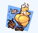 anthro big_butt bottomless butt clothed clothing emanata group huge_butt looking_back male overweight overweight_anthro overweight_male simple_background roundedpentagon mario_bros nintendo goomba koopa koopa_troopa scalie