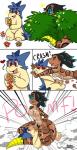 anthro borky-draws breasts chloe_the_copperhead comic digital_media_(artwork) duo ember_the_typhlosion female female_on_bottom female_on_top feral fur generation_2_pokemon hi_res hiding hiding_behind_bush hiding_behind_object lizard monster_girl_(genre) nintendo nipples non-mammal_breasts nude on_bottom on_top pokemon pokemon_(species) reptile scalie simple_background snake surprise tackle typhlosion