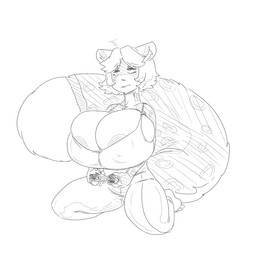 anthro big_breasts breasts controller female huge_breasts simple_background solo white_background grindaviking morgan_"mint"_king felid leopard mammal pantherine 1:1 2019 monochrome