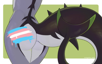 anthro big_butt biped black_body butt female lgbt_pride pride_color_flag pride_colors rear_view solo transgender_pride_colors evangelina_pinku aquatic 2025 absurd_res digital_drawing_(artwork) digital_media_(artwork) digital_painting_(artwork) hi_res painting_(artwork)