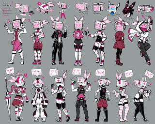armwear bottomwear clothing elbow_gloves female gloves grey_background handwear legwear lingerie machine not_furry one_eye_closed panties pattern_bottomwear pattern_clothing pattern_legwear pattern_panties pattern_underwear pink_clothing pink_panties pink_underwear screen screen_face simple_background smile smug solo striped_bottomwear striped_clothing striped_legwear striped_panties striped_underwear stripes suit thigh_highs underwear white_clothing white_panties white_underwear wink baronflint avalon_(baronflint) humanoid robot robot_humanoid 5:4 hi_res model_sheet