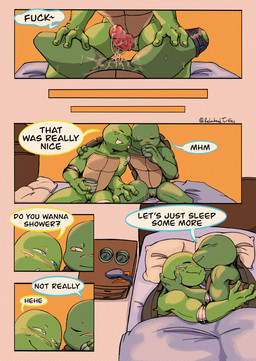 after_sex after_vaginal andromorph andromorph/male andromorph_pov animal_genitalia animal_penis anthro bed bed_sheet bedding beverage bodily_fluids cartoon_freckles container crossgender cuddling cum cum_from_vagina cum_in_vagina cum_inside cum_on_penis cum_string cup dialogue drinking duo ejaculation erection eyes_closed first_person_view freckled_face freckles furniture genital_fluids genital_slit genitals holding_container holding_cup holding_object intersex intersex/male intersex_pov leaking_cum lying male mask mta_crossgender mti_crossgender narrowed_eyes on_back on_bed on_side penis pillow pull_out romantic romantic_ambiance romantic_couple sitting sleeping smile speech_bubble spread_legs spreading sweat sweatdrop text vulva relatedturtles teenage_mutant_ninja_turtles leonardo_(tmnt) michelangelo_(tmnt) reptile scalie turtle comic digital_media_(artwork) english_text hi_res brother_(lore) brothers_(lore) incest_(lore) sibling_(lore)