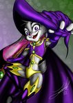 anthro buckteeth cape clothed clothing female fingerless_gloves fur gloves grey_body grey_fur handwear hat head_tuft headgear headwear looking_at_viewer open_mouth open_smile purple_eyes simple_background smile solo teeth tuft witch_hat jaff96 disney zootopia judy_hopps lagomorph leporid mammal rabbit 2019 signature