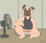 3_toes anthro biped clothing electric_fan eyes_closed feet inside male open_mouth oscillating_fan shirt sitting solo tank_top toes topwear underwear puggy canid canine canis domestic_dog mammal molosser pug small_molosser toy_dog 2017 animated loop short_playtime signature