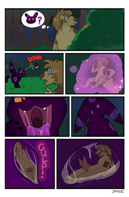 2_penises animal_genitalia animal_penis anthro blonde_hair blue_eyes bodily_fluids duo erect_prey erection female feral first_person_view fur genitals hair hemipenes larger_pred liquid magic male male/female masturbation multi_genitalia multi_penis open_mouth orange_eyes organs penis pokeball purple_body purple_fur saliva shrinking simple_background size_difference size_transformation slime slimy_tongue smaller_male soft_vore standard_pokeball stomach teeth text throat tongue tongue_out transformation vore willing_prey x-ray_view yellow_body chubbyjam nintendo pokemon fan_character lady_kettuna_of_cuddlealot leo_(lazylizard) eeveelution eublepharid gecko generation_2_pokemon leopard_gecko lizard pokemon_(species) reptile scalie umbreon absurd_res comic hi_res