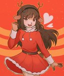 anthro antler_headband brown_body brown_eyes brown_fur brown_hair christmas_clothing christmas_dress clothing dress female fur hair holidays looking_at_viewer open_mouth smile solo standing kobbii3 christmas deer mammal hi_res