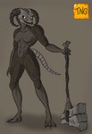 anthro axe bone bone_tail brown_body brown_fur female fur greataxe horn melee_weapon skull skull_head solo weapon the_nameless_guy dark_souls european_mythology fromsoftware greek_mythology mythology bovid bovine cattle demon mammal minotaur taurus_demon hi_res