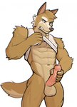 2021 abs anthro balls big_balls big_penis bodily_fluids bottomless canid canine clenched_teeth clothed clothing countershading cum erection foreskin fur genital_fluids genitals hi_res humanoid_genitalia humanoid_penis jrjresq looking_down male mammal masturbation muscular muscular_anthro muscular_male navel pecs penile penile_masturbation penis raised_clothing raised_shirt raised_tank_top raised_topwear ruff_trigger ruff_trigger_(video_game) shirt simple_background solo standing sweat tank_top teeth topwear tuft white_background