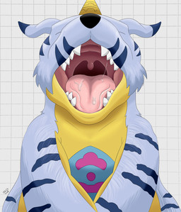 blue_markings bodily_fluids eyes_closed fur gaping_mouth geometric_background grey_body grey_fur grid_background male markings mouth_shot open_mouth pattern_background pink_tongue saliva saliva_on_tongue saliva_string simple_background solo tongue uvula suddendraft bandai_namco digimon digimon_(species) gabumon 2017 digital_media_(artwork) hi_res