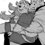 anthro blush cigarette duo eyewear glasses hug hugging_another hugging_from_behind male male/male overweight overweight_male scarf yunukopi lifewonders tokyo_afterschool_summoners cu_sith_(tas) leib_(tas) bear canid canine canis domestic_dog mammal polar_bear ursine 1:1 absurd_res hi_res monochrome