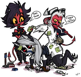 anal anal_penetration angry anthro bdsm biped bondage bound claws clothing dildo female forced fur glue group hair hammer lube male note penetration rape red_sclera sex sex_toy text toe_claws tools torture white_body white_fur yellow_sclera pzf_(artist) hellaverse helluva_boss mythology loona_(helluva_boss) millie_(helluva_boss) moxxie_(helluva_boss) canid canid_demon canine demon hellhound humanoid imp mammal mythological_canine mythological_creature 2019 english_text hi_res russian_text translated