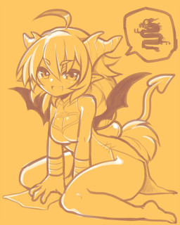 clothing female horn looking_at_viewer open_mouth sitting smile solo wings mofuaki humanoid winged_humanoid 2015 4:5 sketch