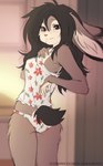 anthro bedroom female freckles hair long_hair nightwear short_tail solo tail elronya fan_character ronya suvi_(elronya) lagomorph leporid mammal rabbit hi_res