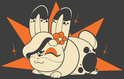 accessory advertisement cat_smile dewlap_(anatomy) eyelashes eyes_closed female feral flower flower_in_hair freckled_face freckles grey_background hair hair_accessory hair_over_eye markings plant plushie simple_background solo sparkles spots spotted_markings tail shakotanbunny srgreja team_fortress_2 valve valve_corporation hazel_(shakotanbunny) domestic_rabbit flemish_giant lagomorph leporid mammal oryctolagus rabbit orange_theme restricted_palette