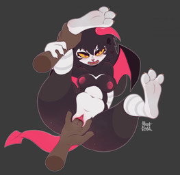 3_toes anthro black_body black_fur breasts disembodied_hand duo feet female fluffy fur genitals horn leg_grab long_ears looking_at_viewer masturbation multicolored_body multicolored_fur nipples open_mouth pawpads paws penetration presenting presenting_vulva red_eyes red_horn red_tail short_tail spread_legs spreading tail thick_thighs toes vaginal vaginal_penetration vulva white_body white_fur wide_hips wings yellow_sclera hotpixa hare humanoid imp lagomorph leporid mammal rabbit hi_res