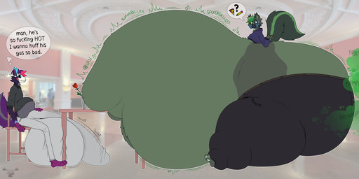 aroused balls belly big_balls big_belly big_penis black_sclera bloated blue_eyes fart flower fur genitals green_body green_eyes green_fur green_tail huge_balls huge_belly huge_penis hyper hyper_balls hyper_belly hyper_genitalia hyper_penis logo penis plant profanity red_flower speech_bubble tail text throbbing throbbing_penis turned_on lazeynod keburu_(lazeynod) rhys_(lazeynod) mammal mephitid skull_dog skunk 2023 artist_logo english_text hi_res