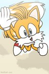 2_tails anthro flying gesture happy looking_at_viewer male multi_tail open_mouth smile solo tail waving waving_at_viewer realdash sega sonic_the_hedgehog_(series) miles_prower canid canine fox mammal 2025 2:3 digital_media_(artwork) signature