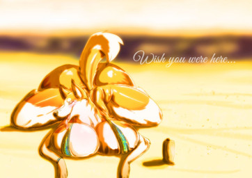 anthro beach big_breasts big_butt bikini biped blush breasts butt cleavage clothed clothing fangs female fur half-closed_eyes huge_breasts huge_butt looking_at_viewer lotion lying narrowed_eyes open_mouth outside paws sand seaside skimpy smile solo sunset swimwear teeth text thick_thighs tongue tongue_out two-piece_swimsuit wide_hips wristband xtrent968 canid canine canis domestic_dog husky mammal nordic_sled_dog spitz 2013 warm_colors