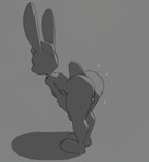 anthro backsack balls bent_over big_butt biped breasts butt genitals gynomorph hair intersex nipples nude solo thick_thighs senshellshark lacey_(senshell) lagomorph leporid mammal rabbit monochrome