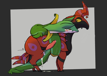 blush bodily_fluids coiling cum cum_in_ass cum_inside duo ejaculation feral feral_on_feral genital_fluids genitals leaking_cum male male/male male_penetrating penetration penis sex tail wrapped thatcatlie nintendo pokemon generation_5_pokemon pokemon_(species) scolipede serperior hi_res