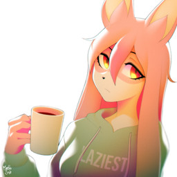 anthro beverage clothed clothing coffee container cup female hair holding_container holding_cup holding_object hoodie long_hair looking_at_viewer pink_hair simple_background solo sweater text text_on_clothing text_on_hoodie text_on_topwear topwear white_background marblesoda brand_new_animal studio_trigger nazuna_hiwatashi canid canine fox mammal 1:1 2020 absurd_res digital_media_(artwork) english_text hi_res signature