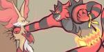 anthro duo female kabedon male simple_background gd-058 nintendo pokemon delphox generation_6_pokemon generation_7_pokemon incineroar pokemon_(species) 2:1