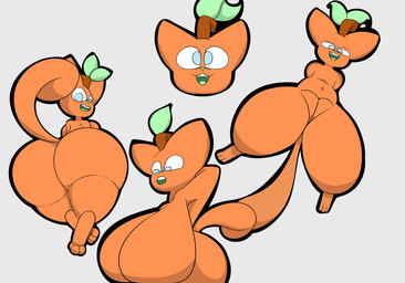big_breasts big_butt big_tail blue_eyes breasts busty_feral butt featureless_breasts female feral genitals group happy huge_breasts leaf open_mouth orange_body orange_head orange_legs orange_vulva plump_libia presenting presenting_vulva tail thick_thighs vulva wide_hips alpog21_(artist) trod absurd_res hi_res